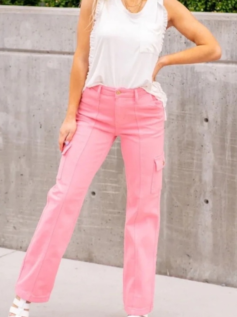 Judy Blue Pastel Pink Wide Leg Cargo Pants
